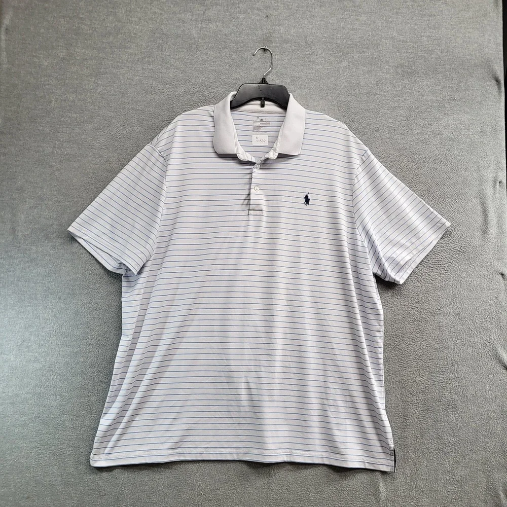 Polo Ralph Lauren Men Polo Shirt‎ 2XL White Striped Performance Logo Embroidered